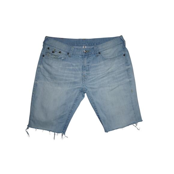 True Religion Men’s Straight Cutoff Denim Shorts Light Wash Blue Size 40 - Picture 1 of 6